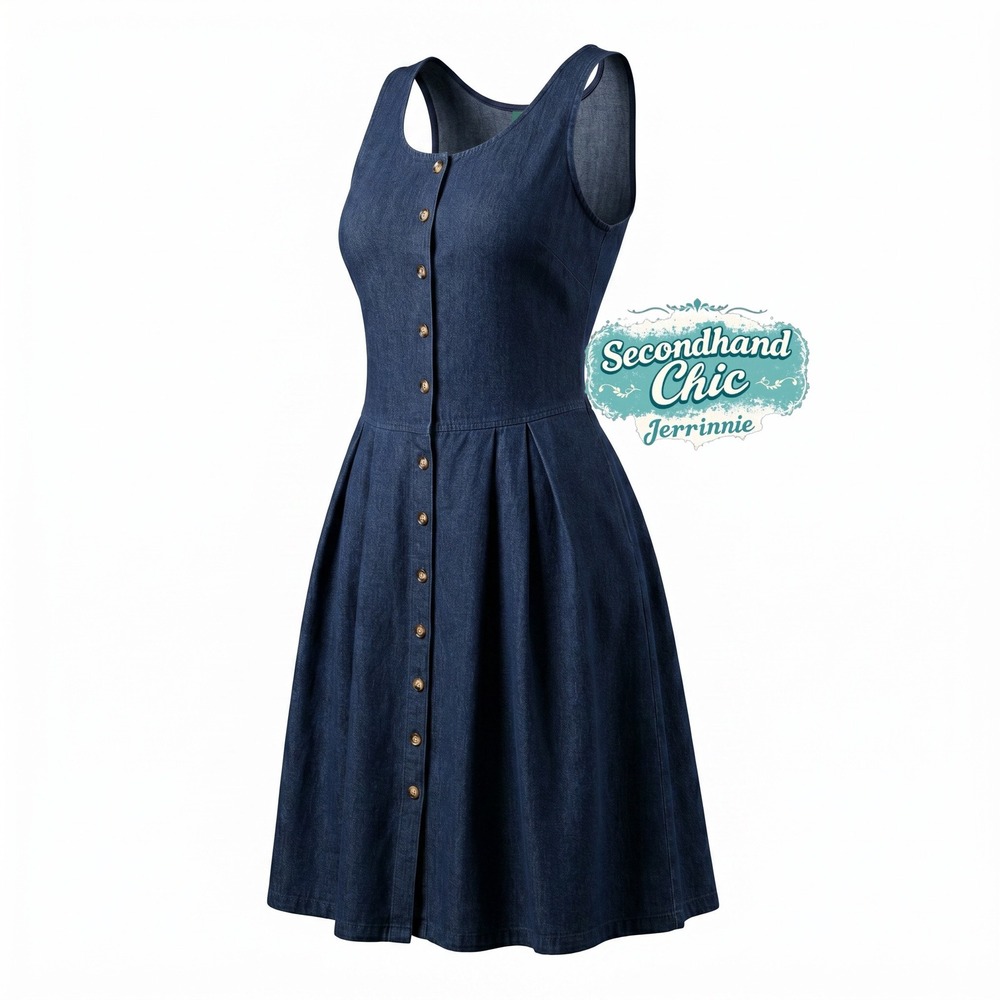 Willowbend‎ Vintage Denim Maxi Dress Size 22 Button Front Made in USA Dark Wash